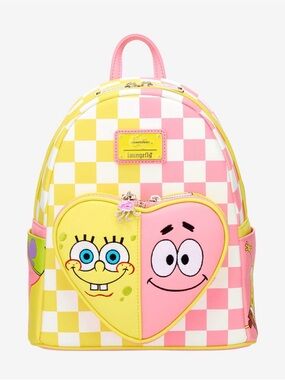 New Loungefly SpongeBob SquarePants Heart Split Checkered Mini Backpack